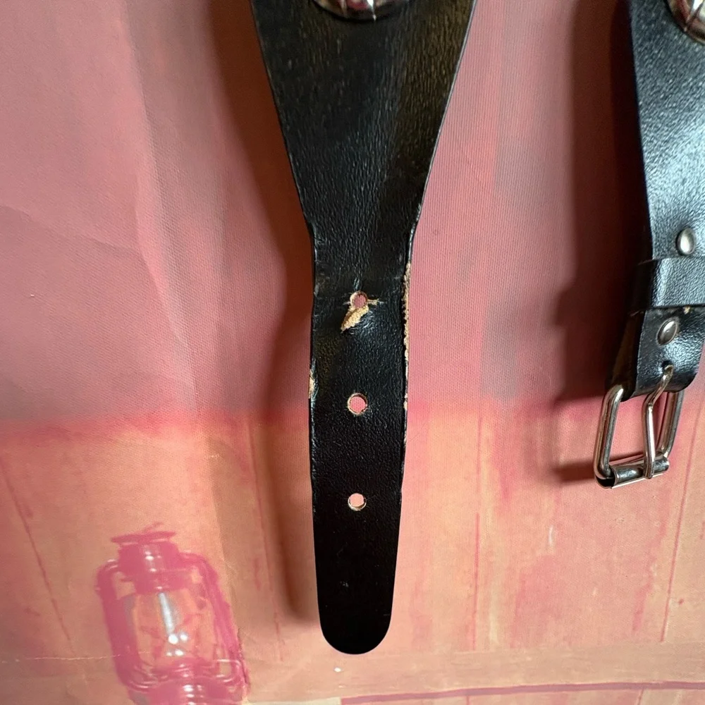 Vintage Western Faux Turquoise Concho Belt - Bonded Leather - Picture 4 of 6